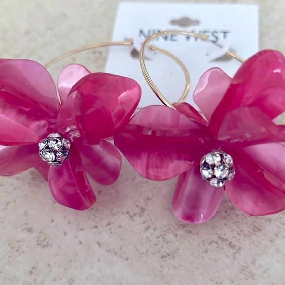 Nine West Lucite Rhinestone Hoop Earrings NWT - Picture 4 of 5